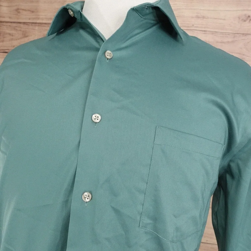 Van Heusen Wrinkle Free Dress Shirt Mens 16.5 34/35 L Regular Fit Green Stretch
